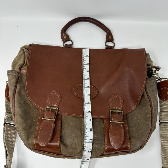 Vintage LL Bean Waxed Cotton Canvas & Leather Messenger Briefcase - Picture 5 of 16